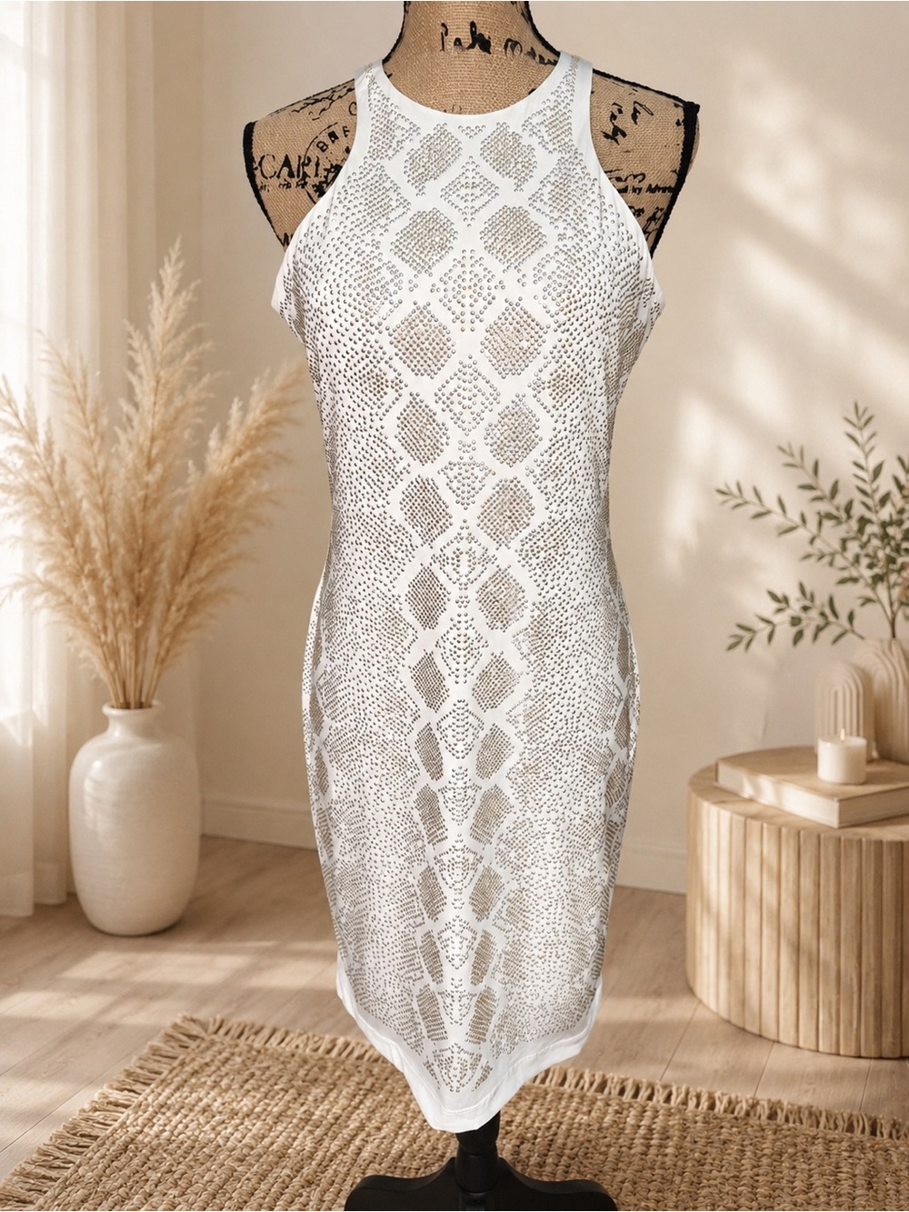 Cache White Rhinestone Bodycon Dress 🤍